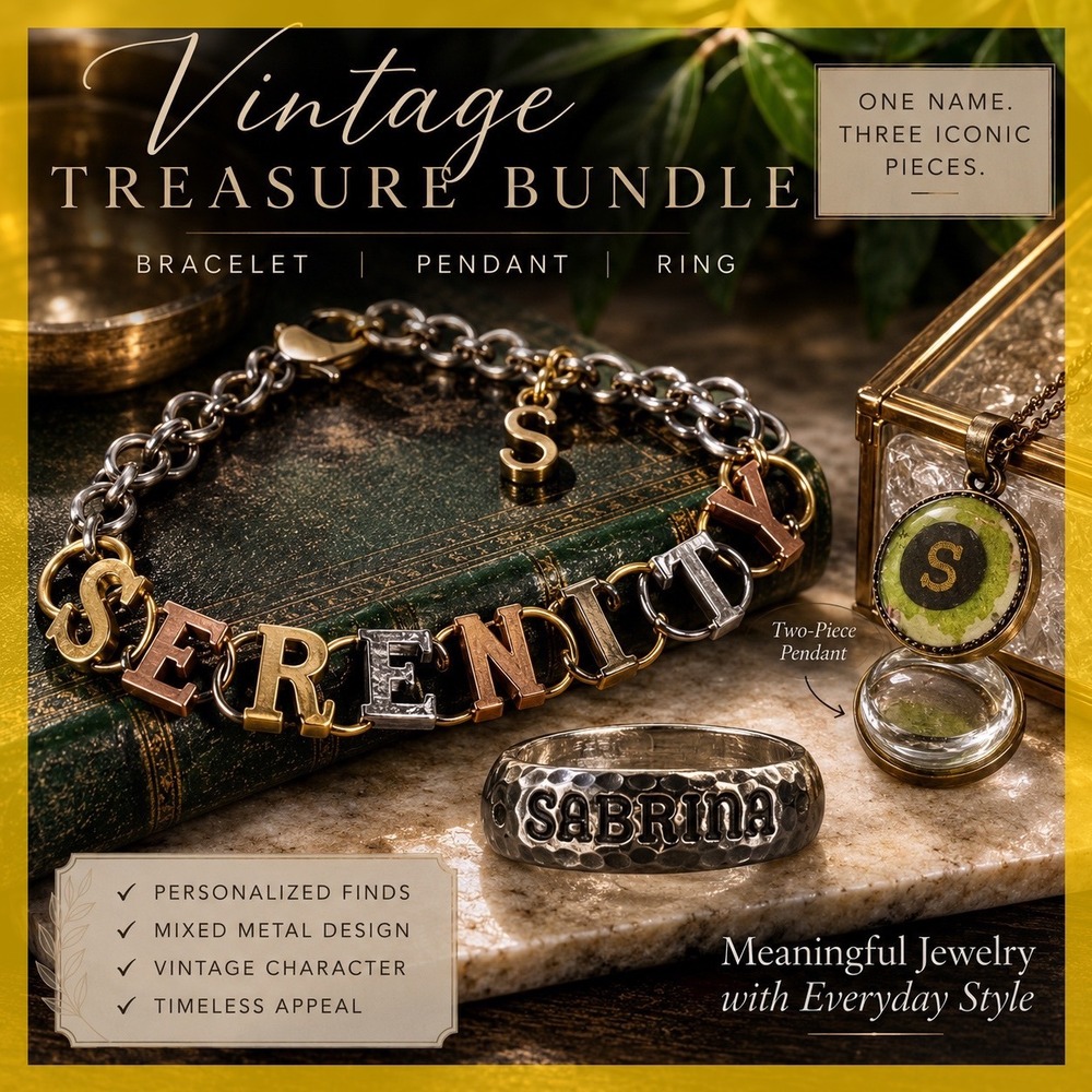 Initial S Jewelry Bundle Serenity Bracelet Sabrina Ring S Pendant Brass Set